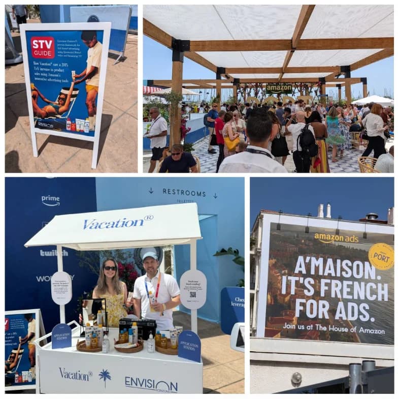 Collage from Amazon Port at Cannes Lions showing Todd Piechowski at the Vacation and Envision Horizons activation